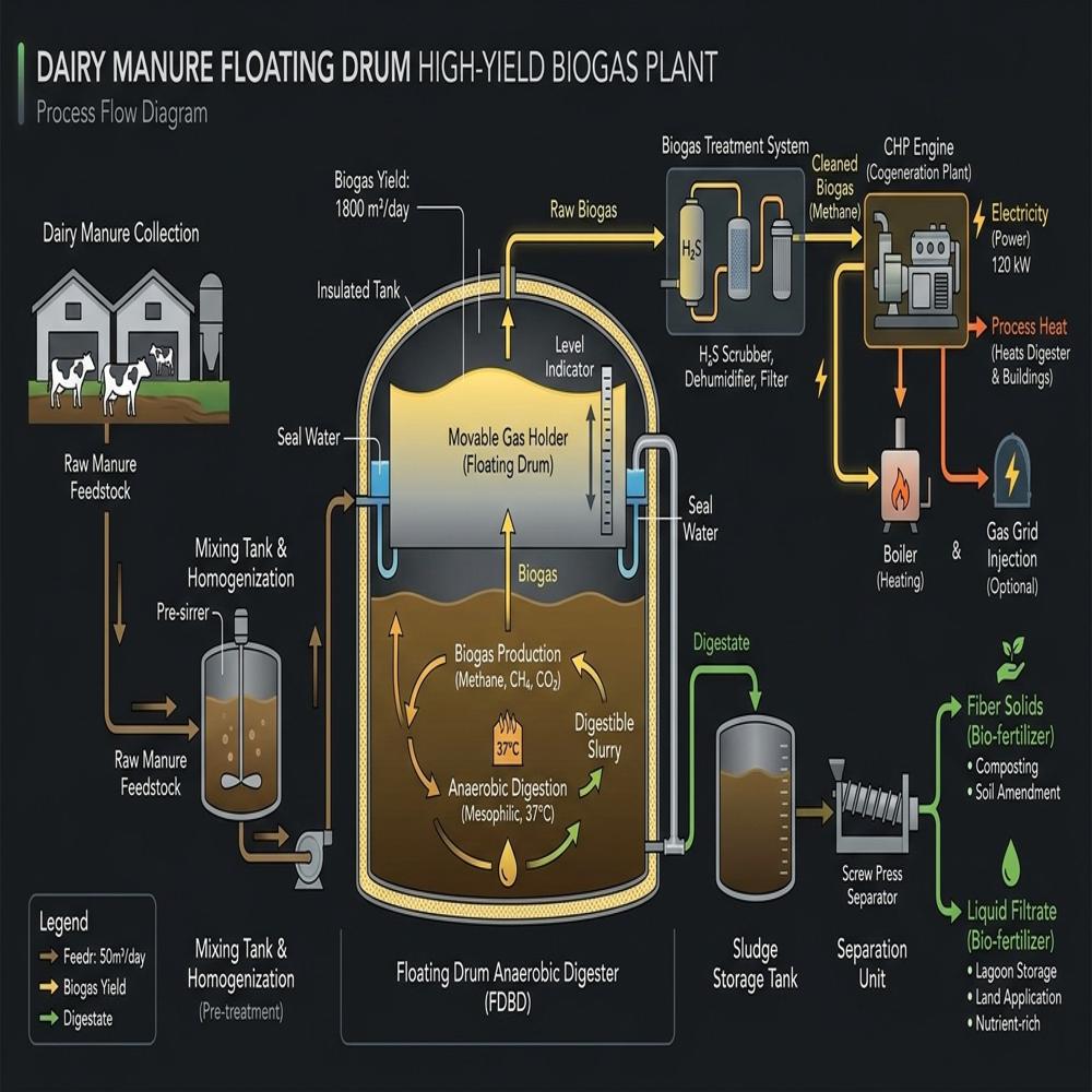 Industrial-scale Thermal Energy Animal Manure CSTR (Continuous Stirred Tank Reactor) High-Yield Bio-CNG Plant