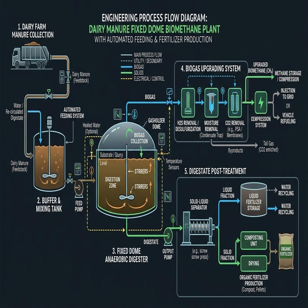 Industrial-scale Thermal Energy Animal Manure CSTR (Continuous Stirred Tank Reactor) High-Yield Bio-CNG Plant