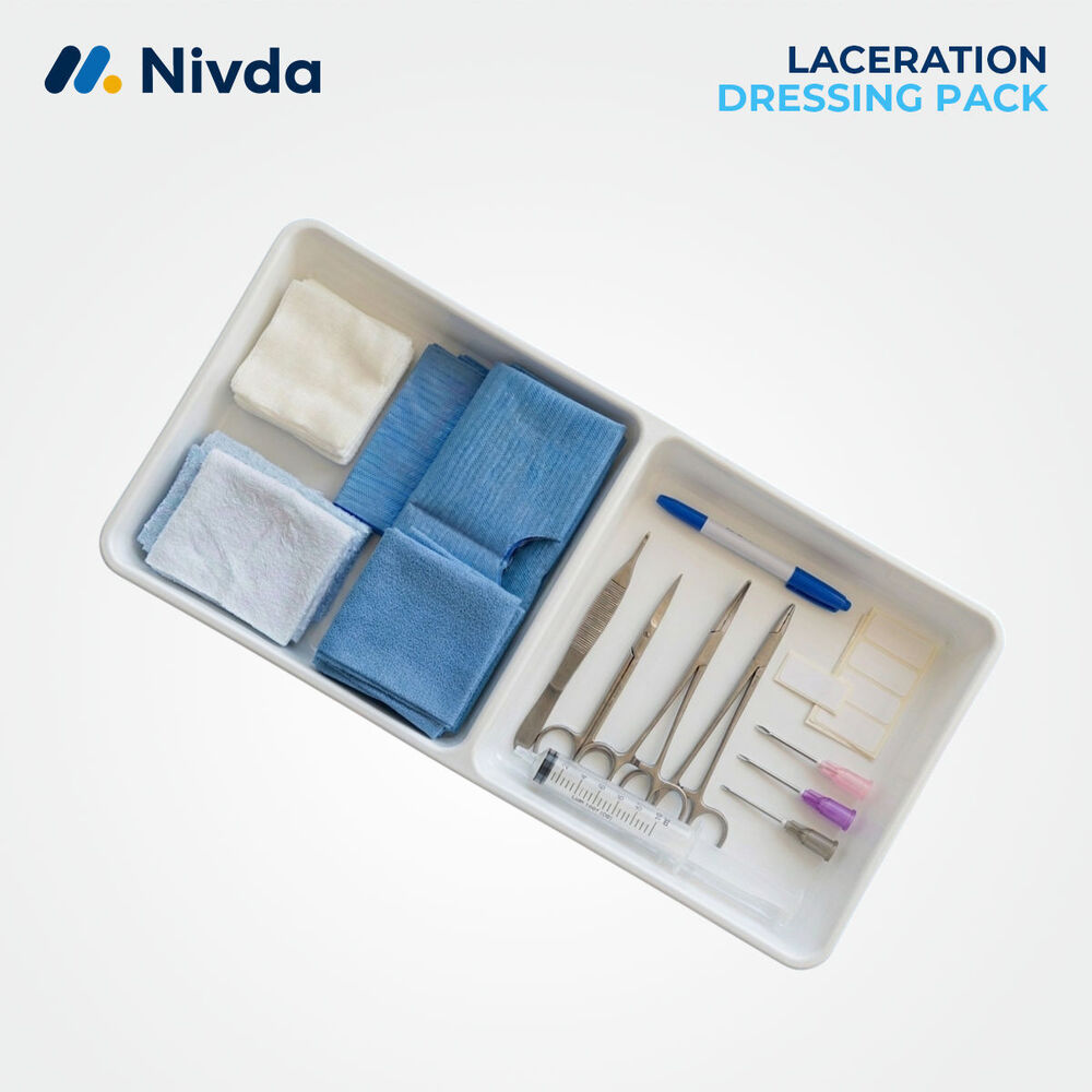 Sterile Wound Pack - Medical-grade Stainless Steel, 25x15x3 Cm, White Blue | Single-use, Pre-assembled, Gamma Sterilized