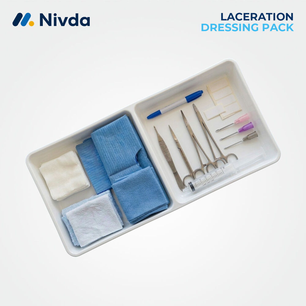 Sterile Wound Pack - Medical-grade Stainless Steel, 25x15x3 Cm, White Blue | Single-use, Pre-assembled, Gamma Sterilized