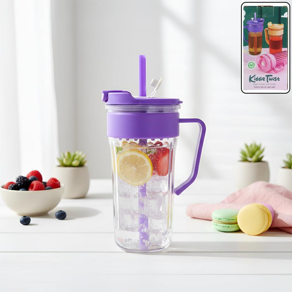 Kiddie Style Plastic Tumbler with Straw and Handle (500 ML Approx)