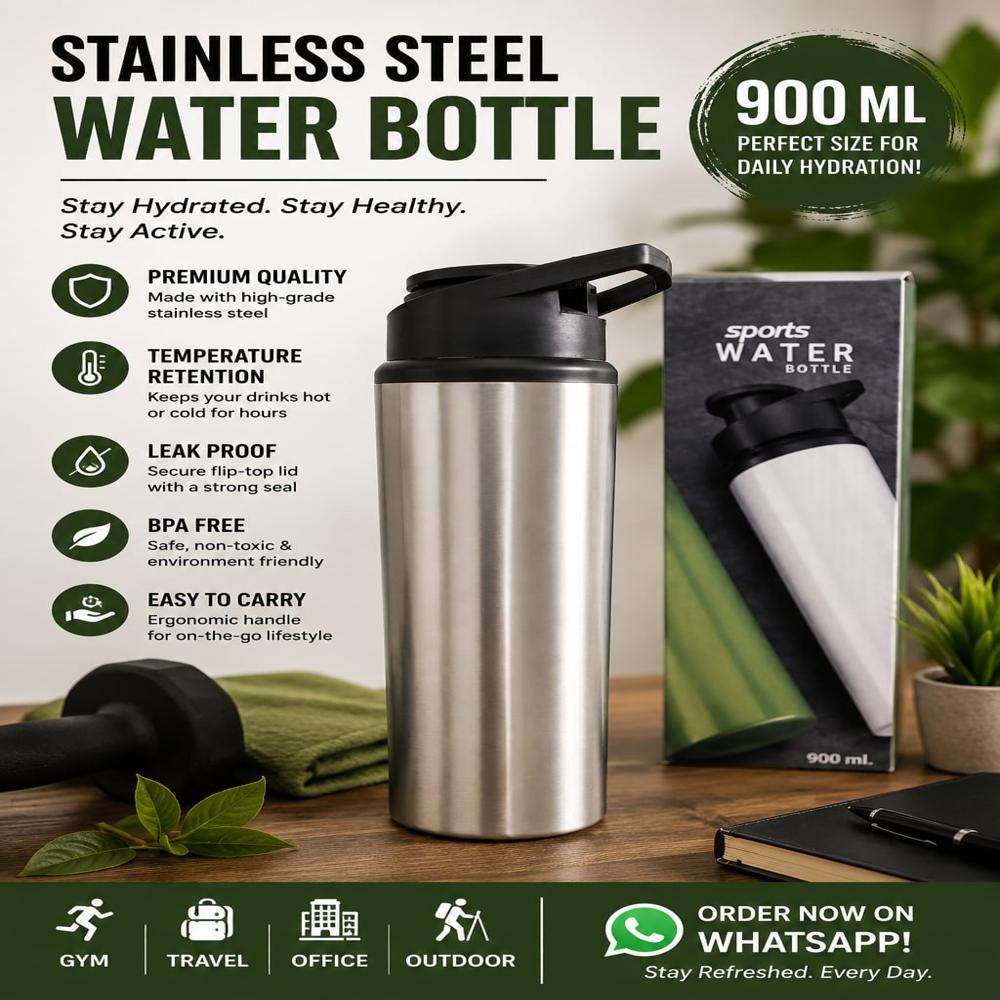 Sipper Steel Water Bottle 900 ML Box Packing  16 bottles in a one box
