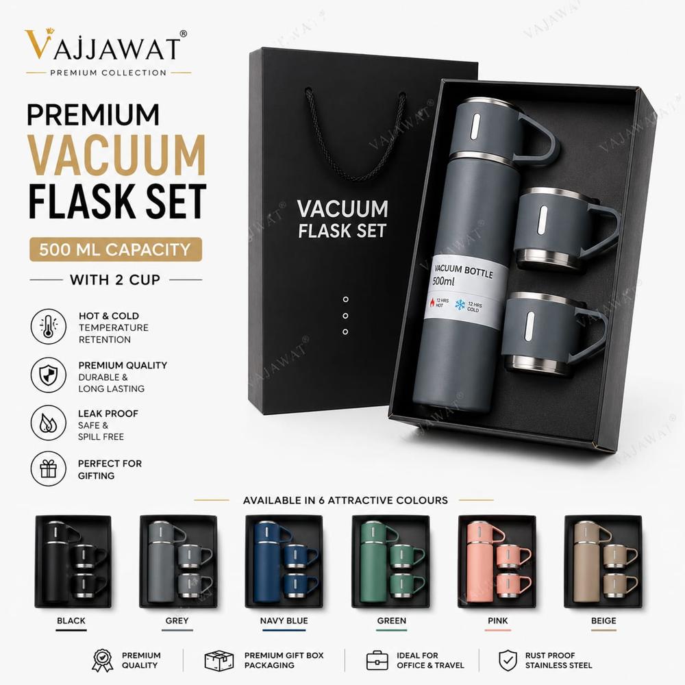 Vaccum Flask Set Pack With 3 Cup hot and cold - 500 ML Capacity