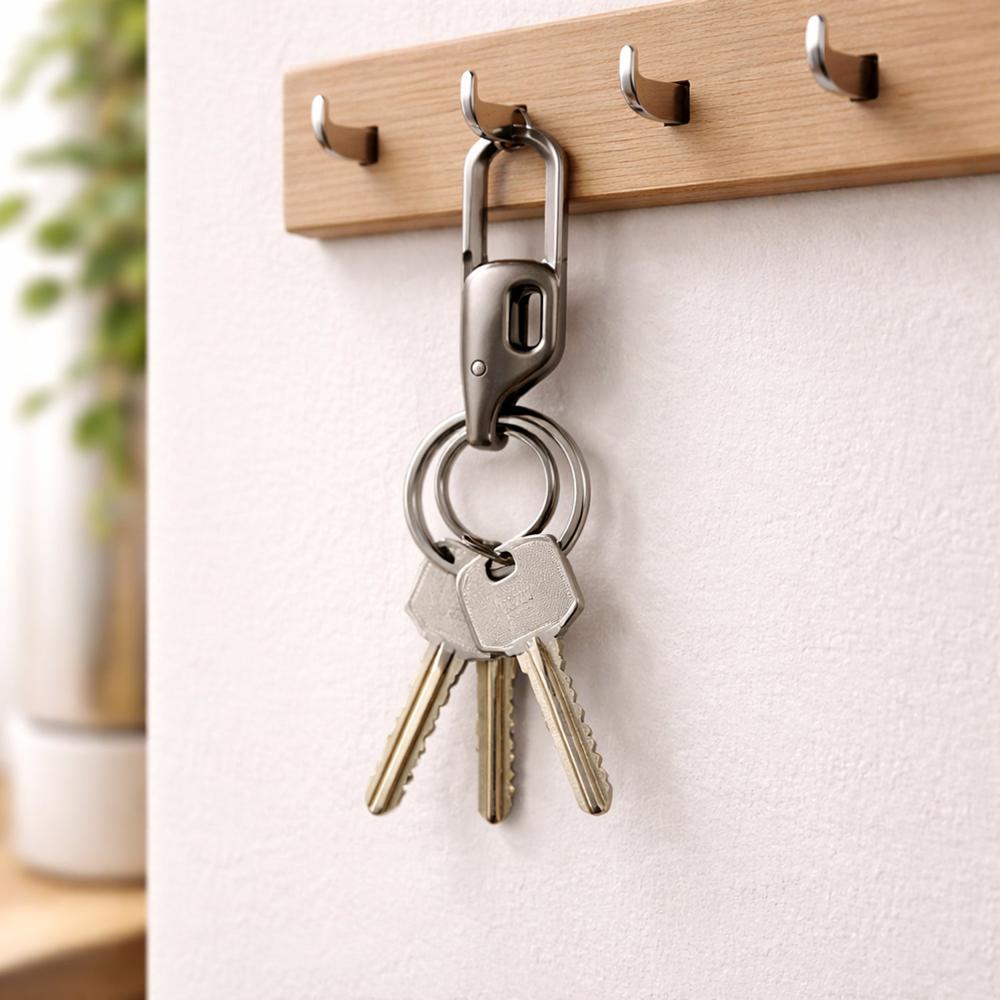 Premium Heavy Duty Push Lock Metal Keychain with Dual Ring (1 Pc)