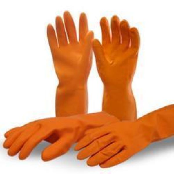 Victor Plus Orange Hand Gloves - Rubber, Thicker & Heavier With Long Cuff, Orange & Black | Integrated Non-sterile Cotton Liner, Waterproof, Washable