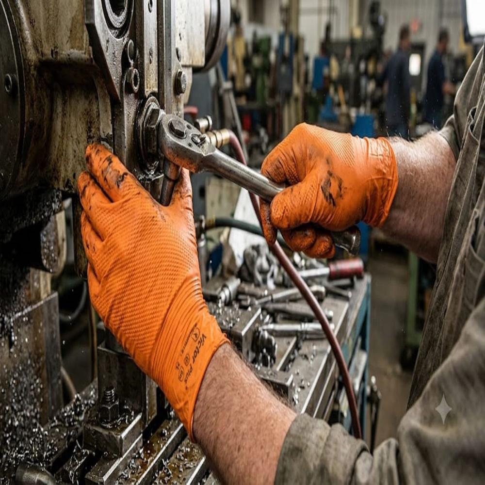 Victor Plus Orange Hand Gloves - Rubber, Thicker & Heavier With Long Cuff, Orange & Black | Integrated Non-sterile Cotton Liner, Waterproof, Washable