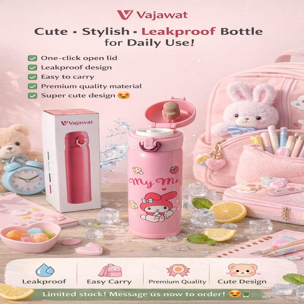 Single Design Only Hello Kitty Digital Printed Vacuum Flask - Stainless Steel, Pink, 12-Hour Insulation | Leakproof, One-Click Lid, Child Safe