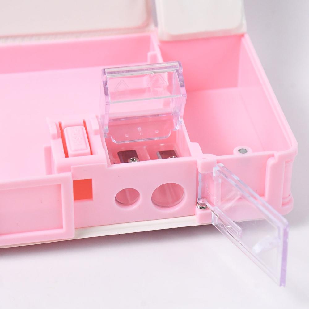 Plastic 3d Compass Box With Decompression Creative Toy - Plastic, 22x8x3.5 Cm, Pink | Multi-compartment, Built-in Sharpener, Pop Toy Lid