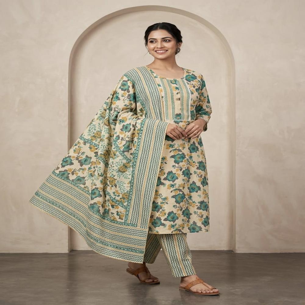 Cotton Kurti Pant Dupatta Set