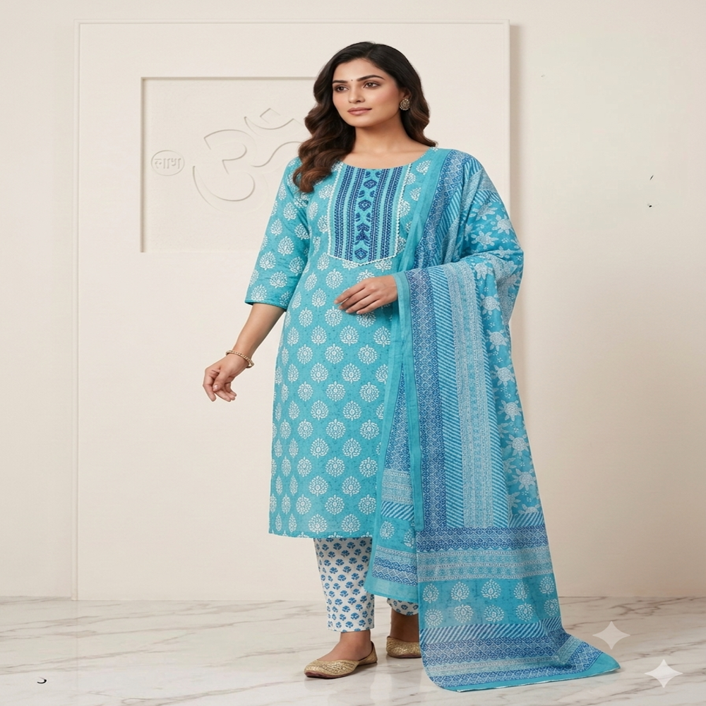 Cotton Kurti Pant Dupatta Set - Ethnic Region: Indian