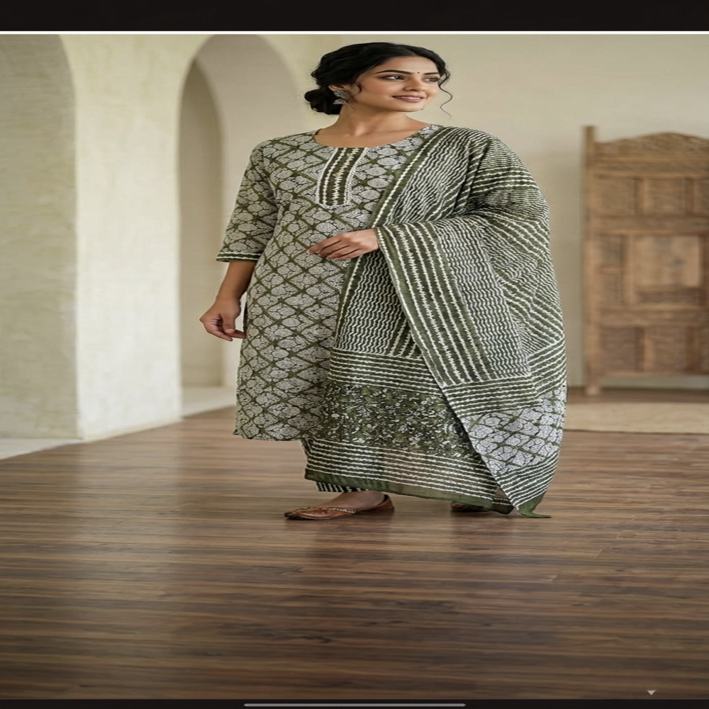 Cotton Kurti Pant Dupatta Set