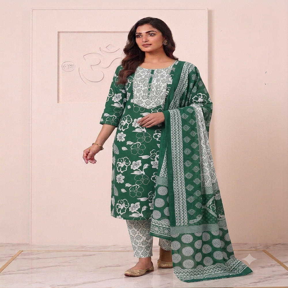 Cotton Kurti Pant Dupatta Set