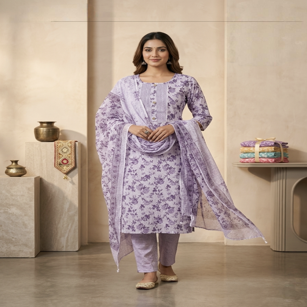Cotton Kurti Pant Dupatta Set