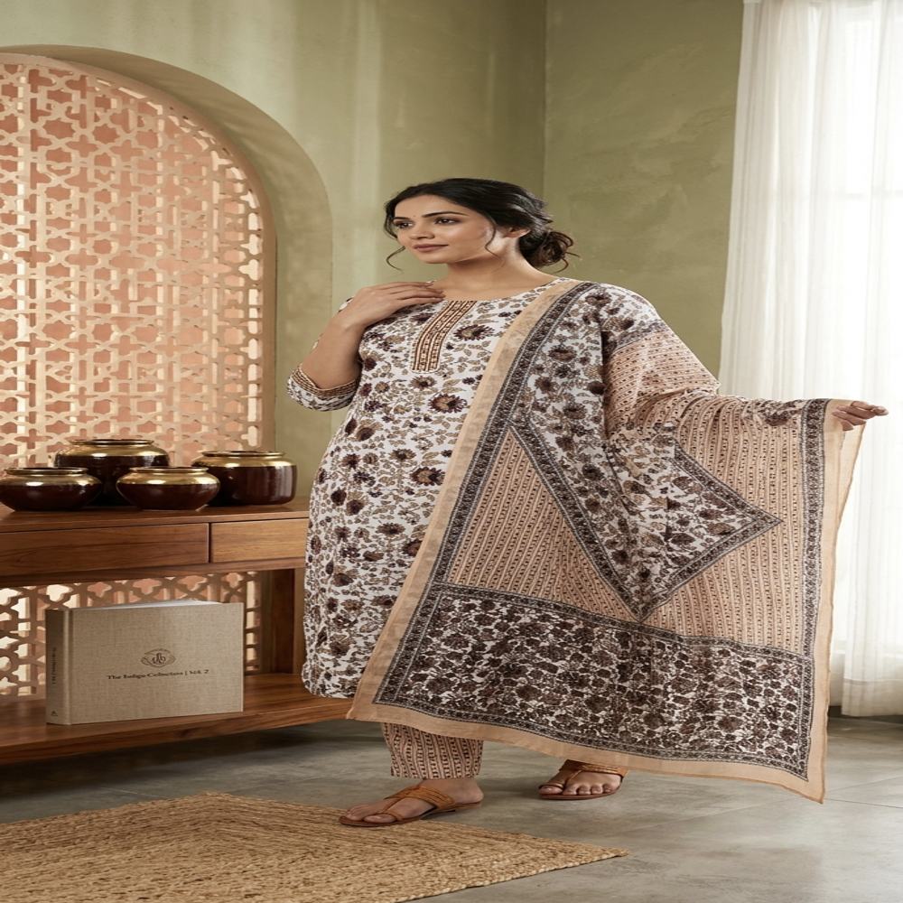 Cotton Kurti Pant Dupatta Set