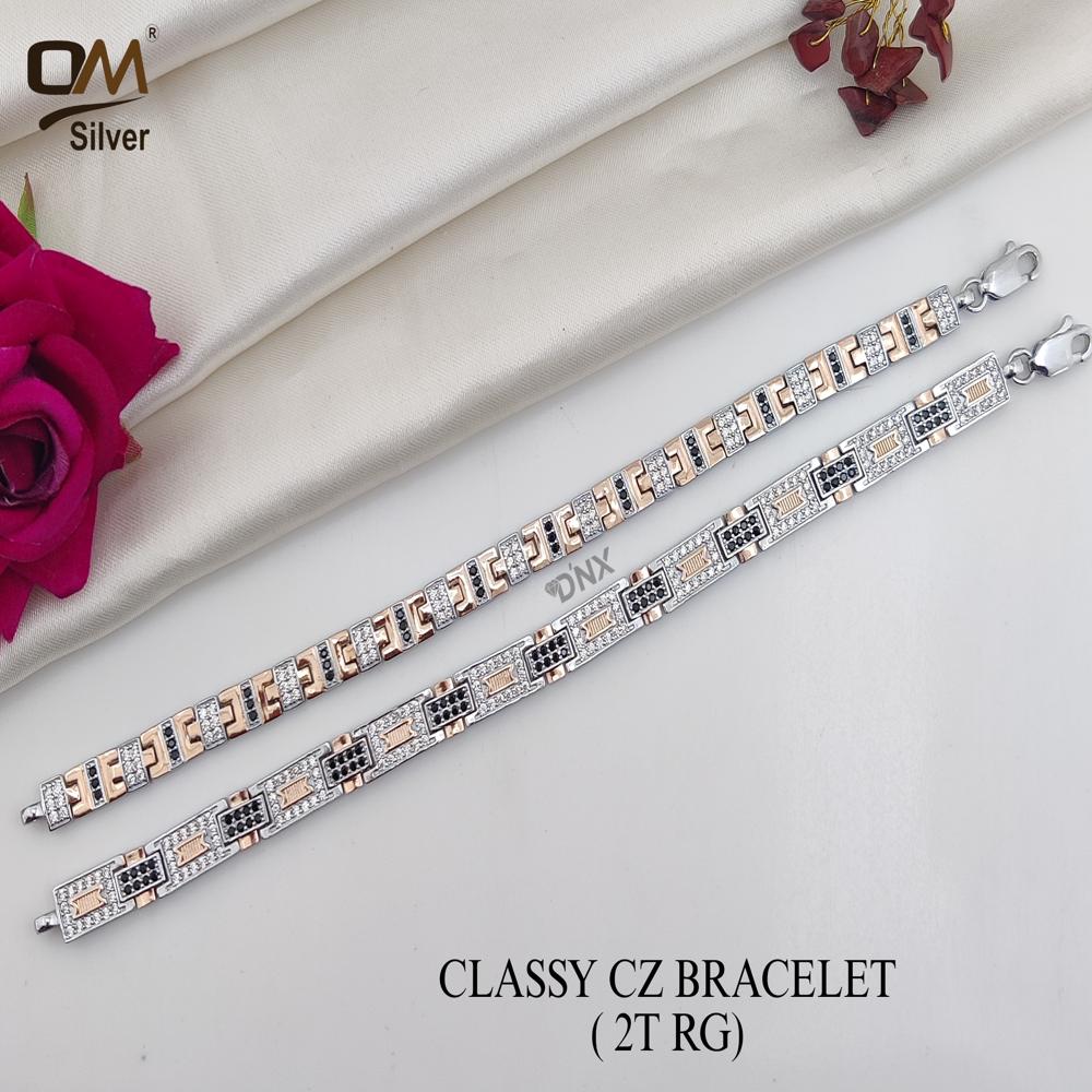 Silver Clsaay Cz 2Ton Rosegold Mens Bracelet - Weight: 15 To 40 Grams (G)