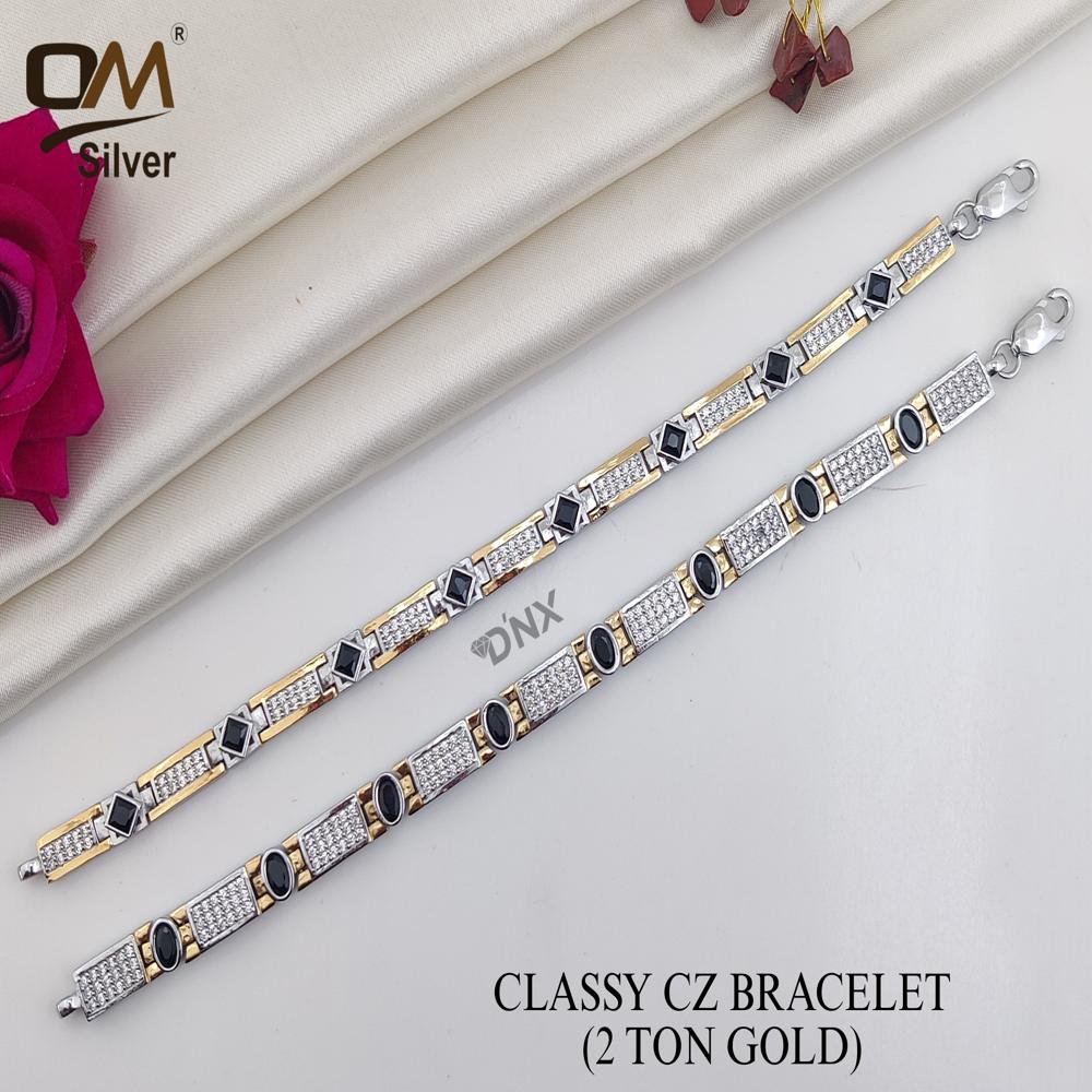 Classy Cz 2Ton Gold Mens Bracelet - Material: Silver