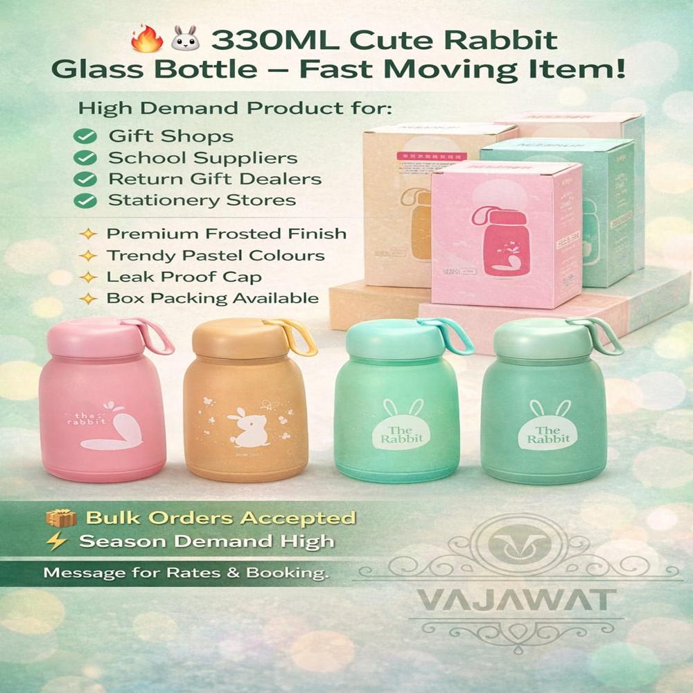 Premium Quality Cute Rabbit Bunny Glass Bottle