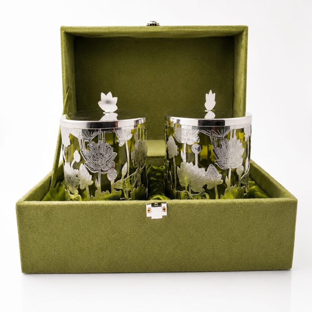 German Silver Dry Fruit Container Set With Velvet Gift Box