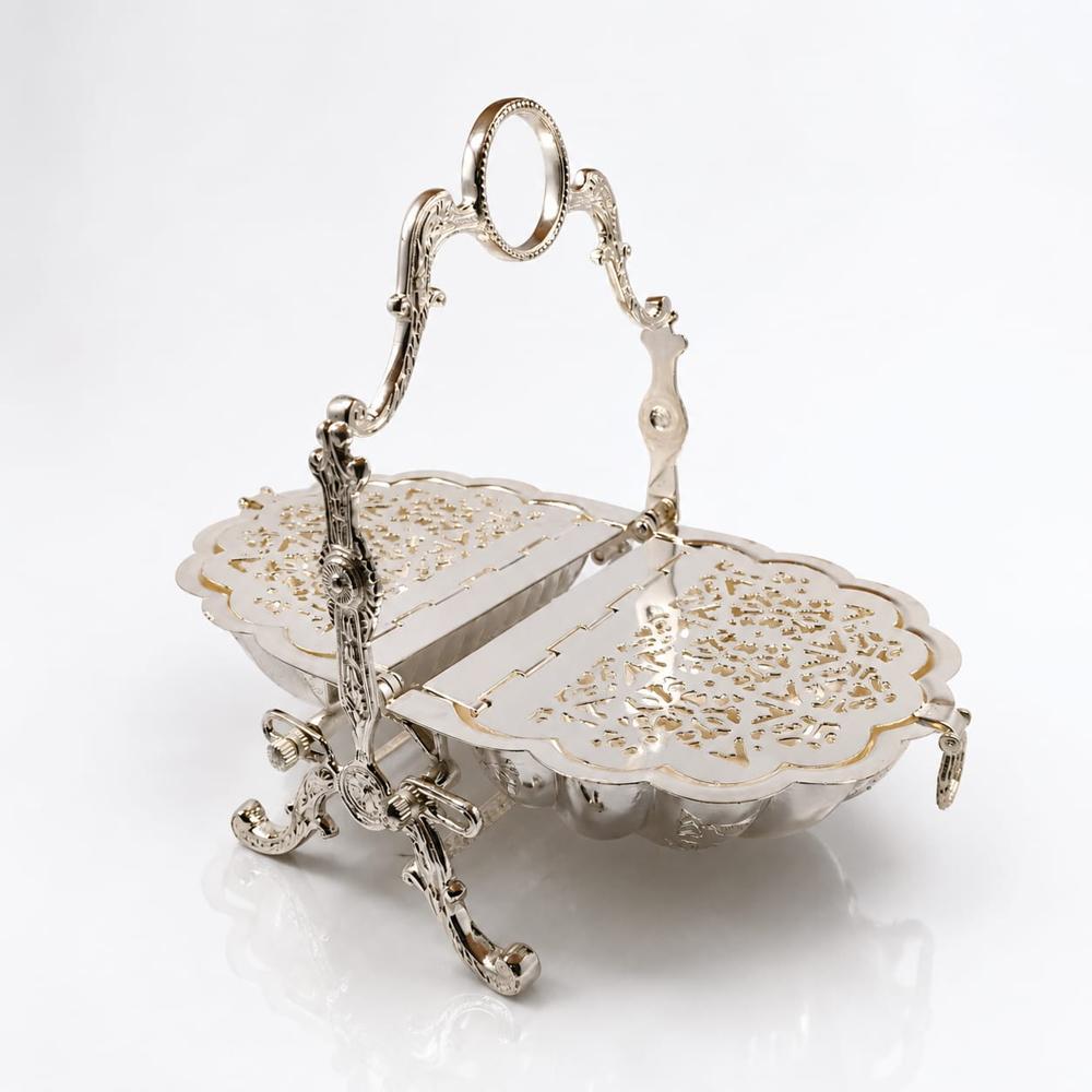 German Silver Vintage Biscuit Pot With Decorative Stand