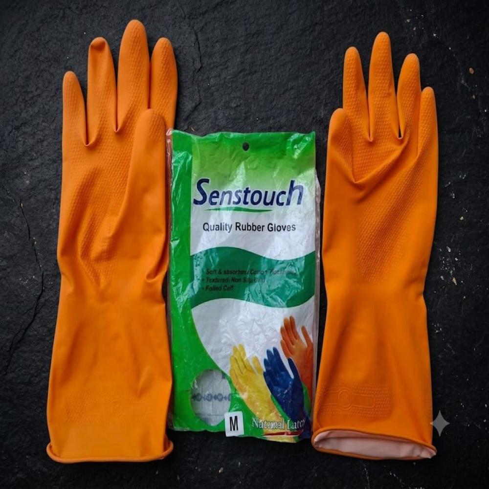 Senstouch Rubber Gloves - Rubber Material, Full Finger Style, Orange Color | Unisex, Chemical Resistant, Washable, Ideal For Industrial And Laboratory Use