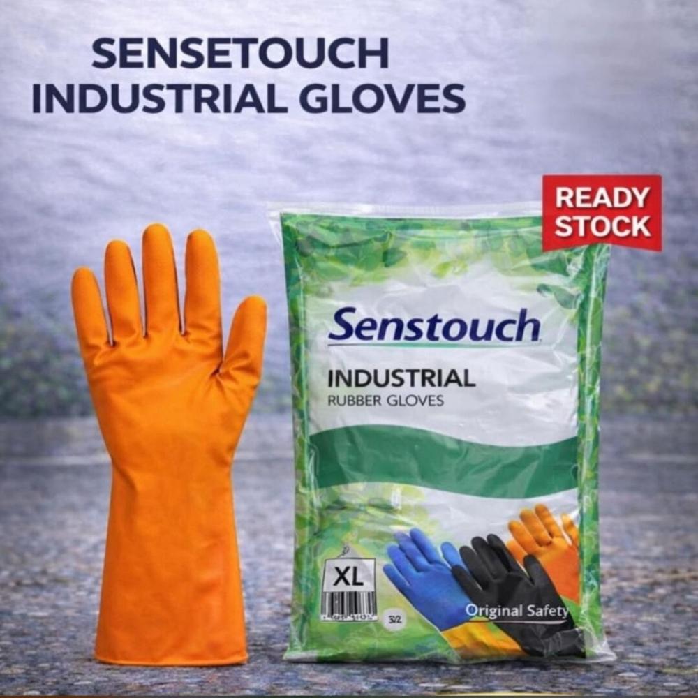 Senstouch Rubber Gloves - Rubber Material, Full Finger Style, Orange Color | Unisex, Chemical Resistant, Washable, Ideal For Industrial And Laboratory Use