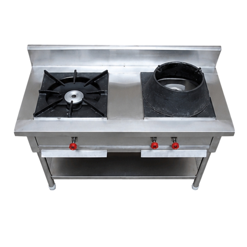 Chinese Burner Range - Stainless Steel, Standard Size, Silver Color | Semi-automatic, Electric Power, Square Shape For Restaurant Use