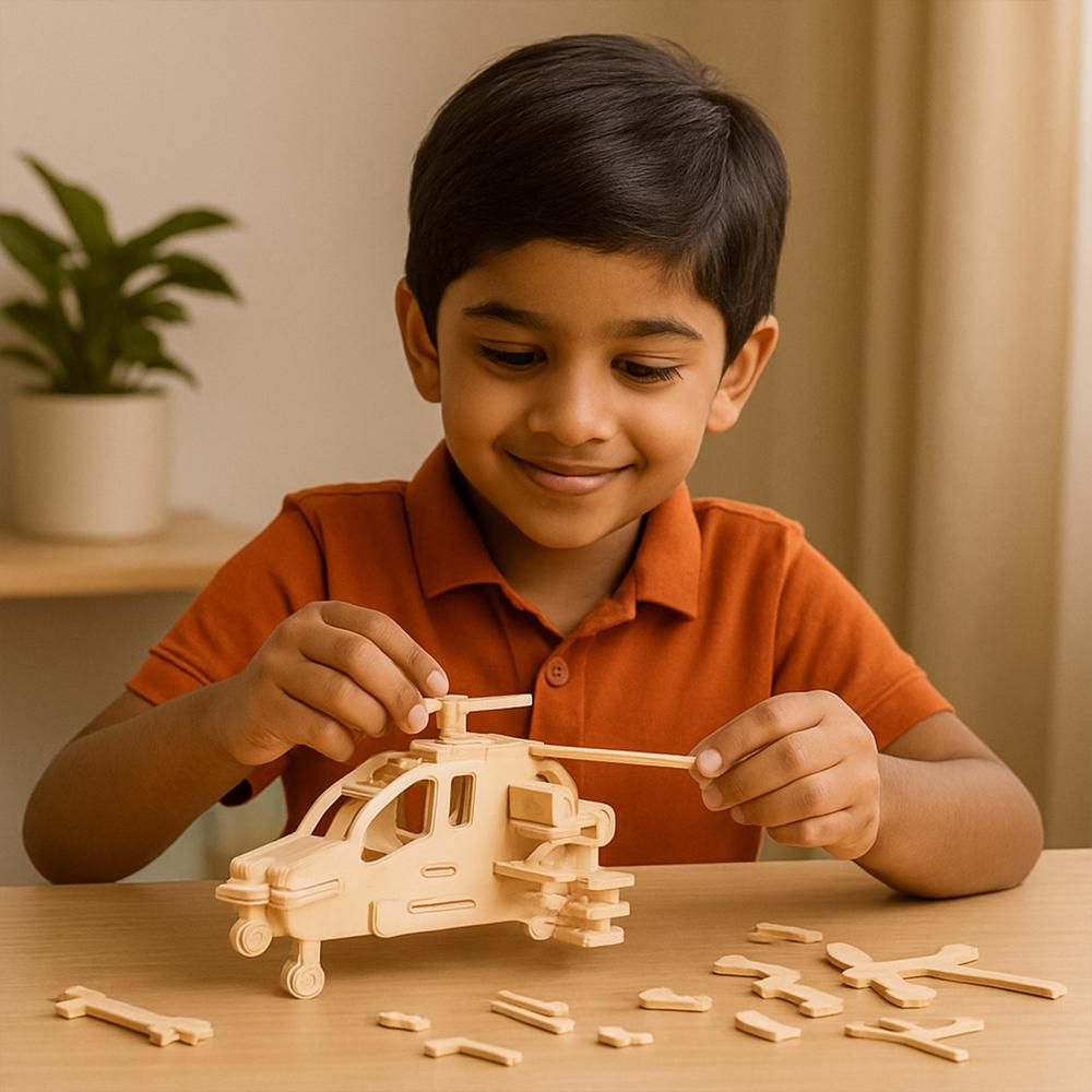 3D Wooden Helicopter Puzzle DIY Model Kit (1 Set)