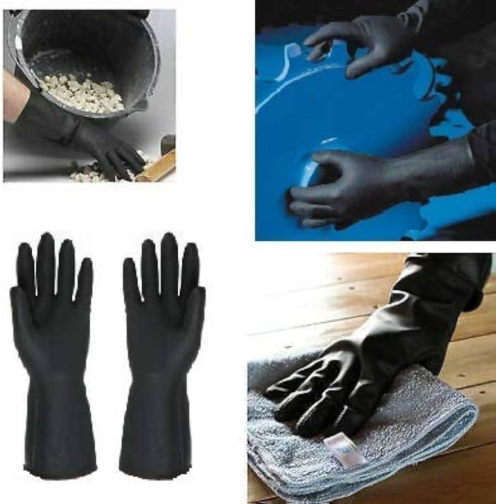 Senstouch Black Rubber Gloves - Pure Latex Material, Full Finger Style, Rubber Palm With Interlock Lining | Ideal For Industrial, Chemical & Laboratory Use