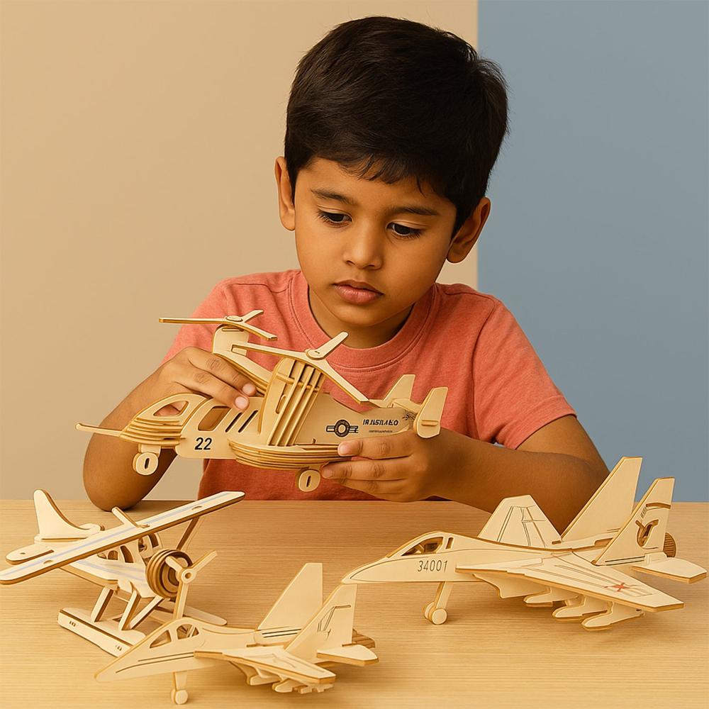3D Wooden Aircraft Puzzle DIY Assembly Kit (Mix Design 1 Set)
