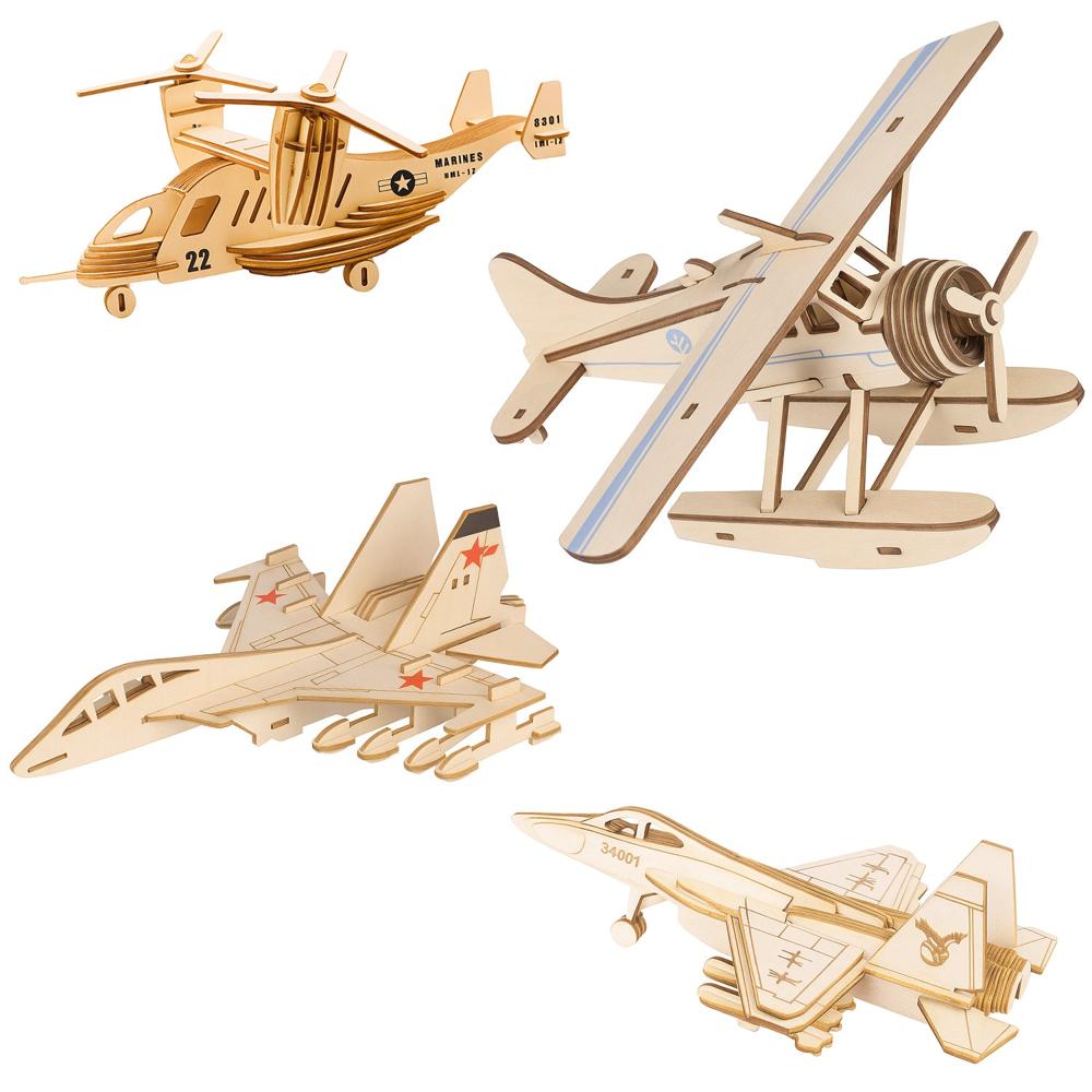 3D Wooden Aircraft Puzzle DIY Assembly Kit (Mix Design 1 Set)