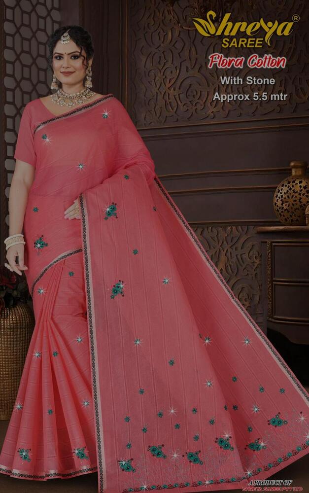 flora cotton with stone saree