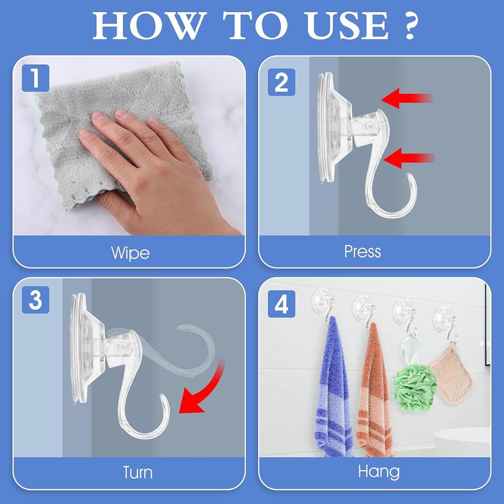 Plastic Suction Cup Hooks (4 Pcs Set) - Application: As Per Product Requirement