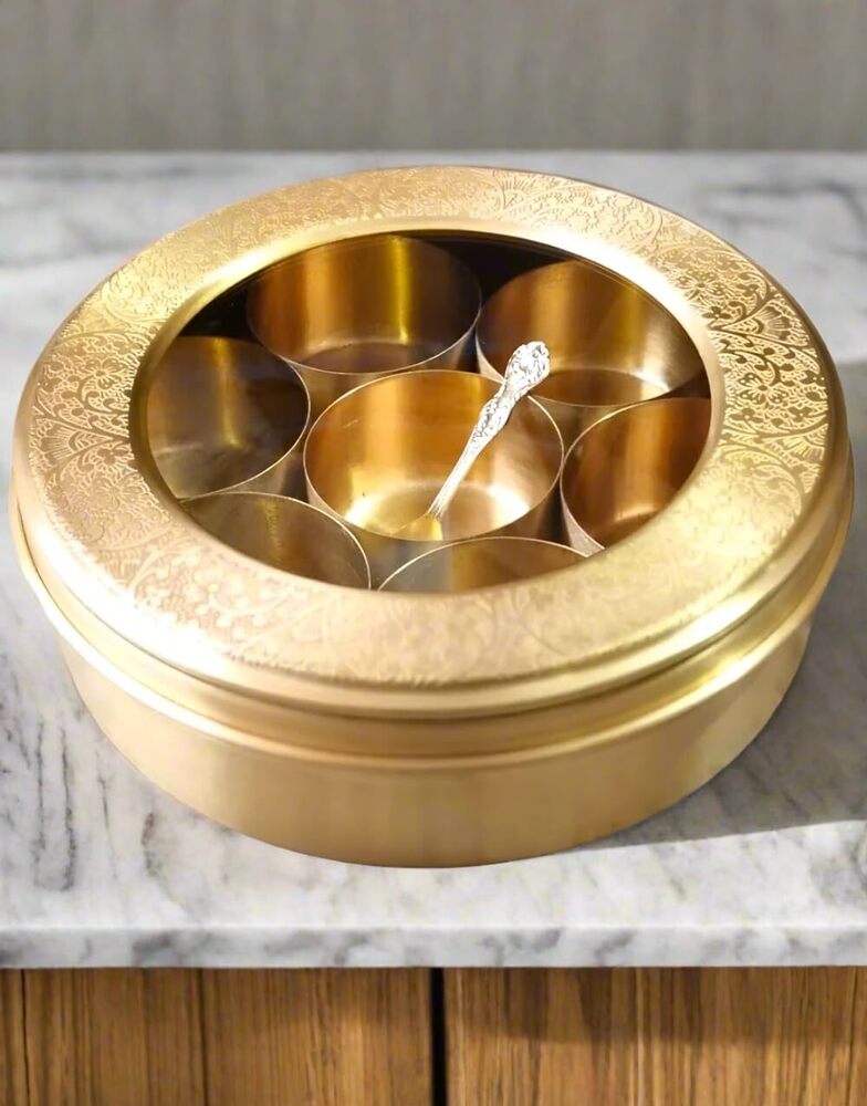 Brass Glass Spice Box - Color: Metalic