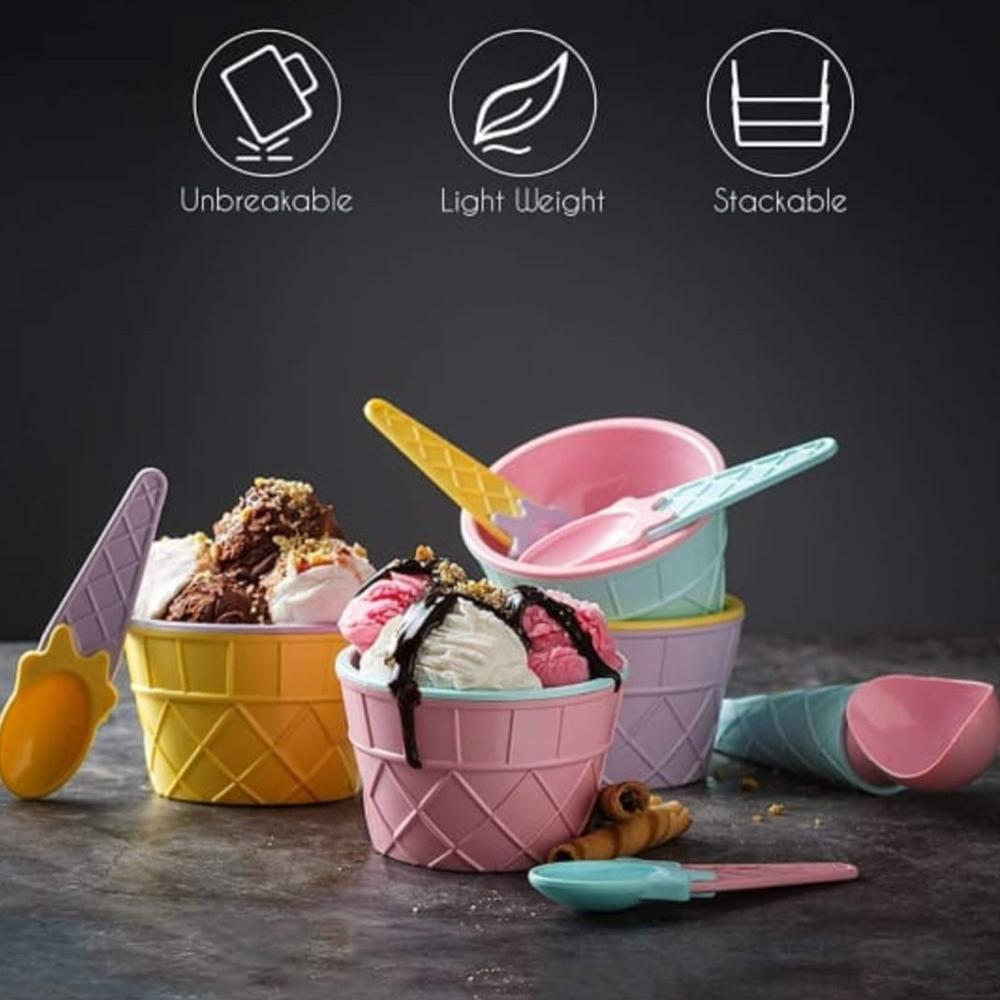 Ice Cream Waffle Bowl Set with Spoon 2 Units