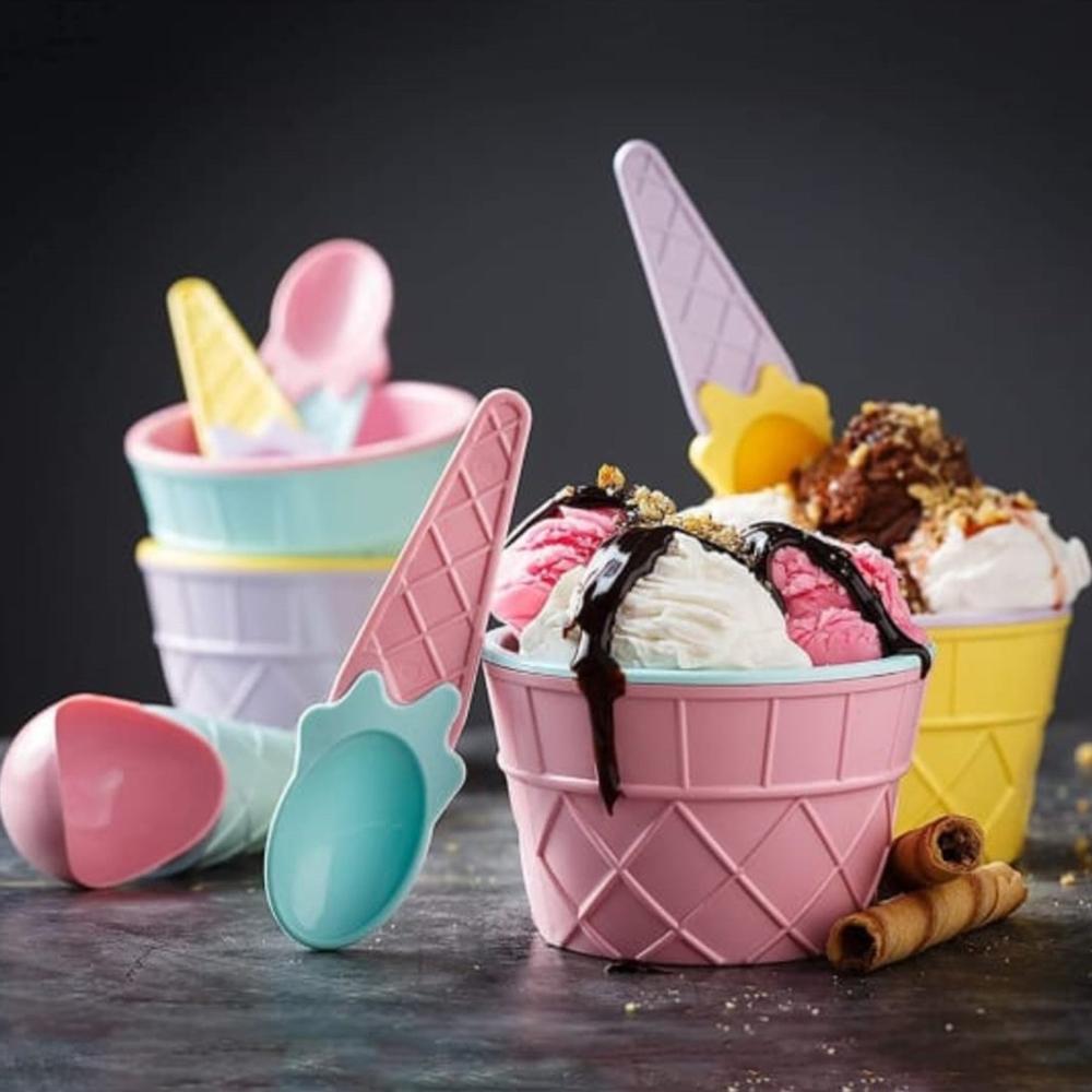 Ice Cream Waffle Bowl Set with Spoon 2 Units