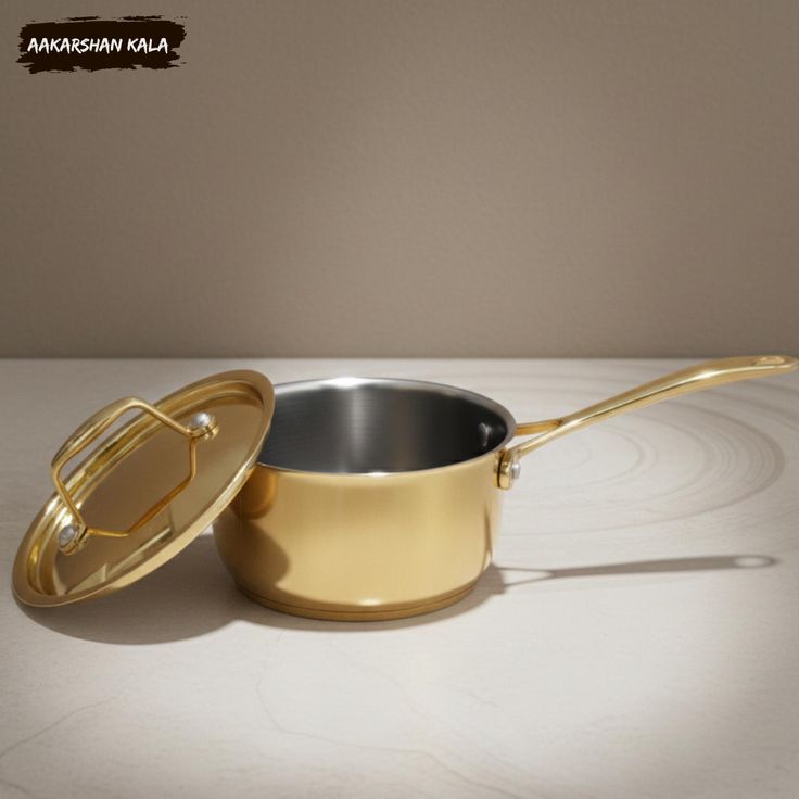 Brass Sauce Pan - Brass, Medium (1-2l), Golden Exterior Silver Interior, Oven Safe, Induction Compatible