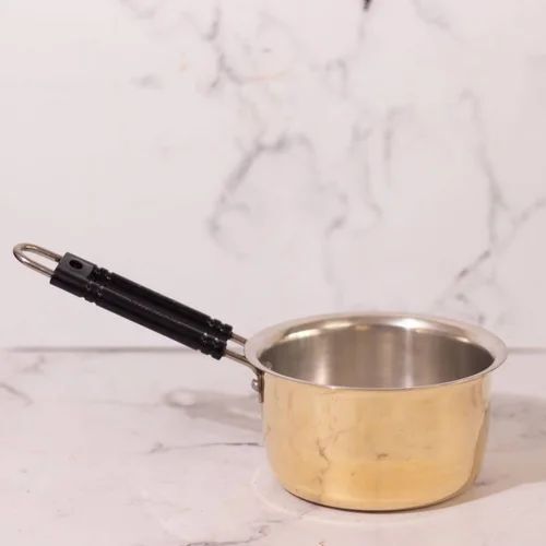 Brass Sauce Pan - Brass, Medium (1-2l), Golden Exterior Silver Interior, Oven Safe, Induction Compatible