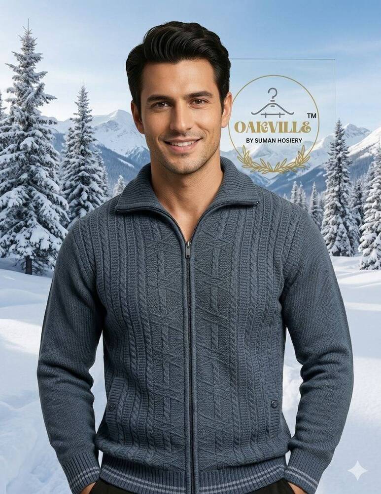 Zipper Sweater For Men - Wool Blend, Medium Stretch, Grey, Medium-large-xlarge | Anti-pilling, Breathable, Quick Dry, Stand Collar, Ribbed Hem & Cuffs
