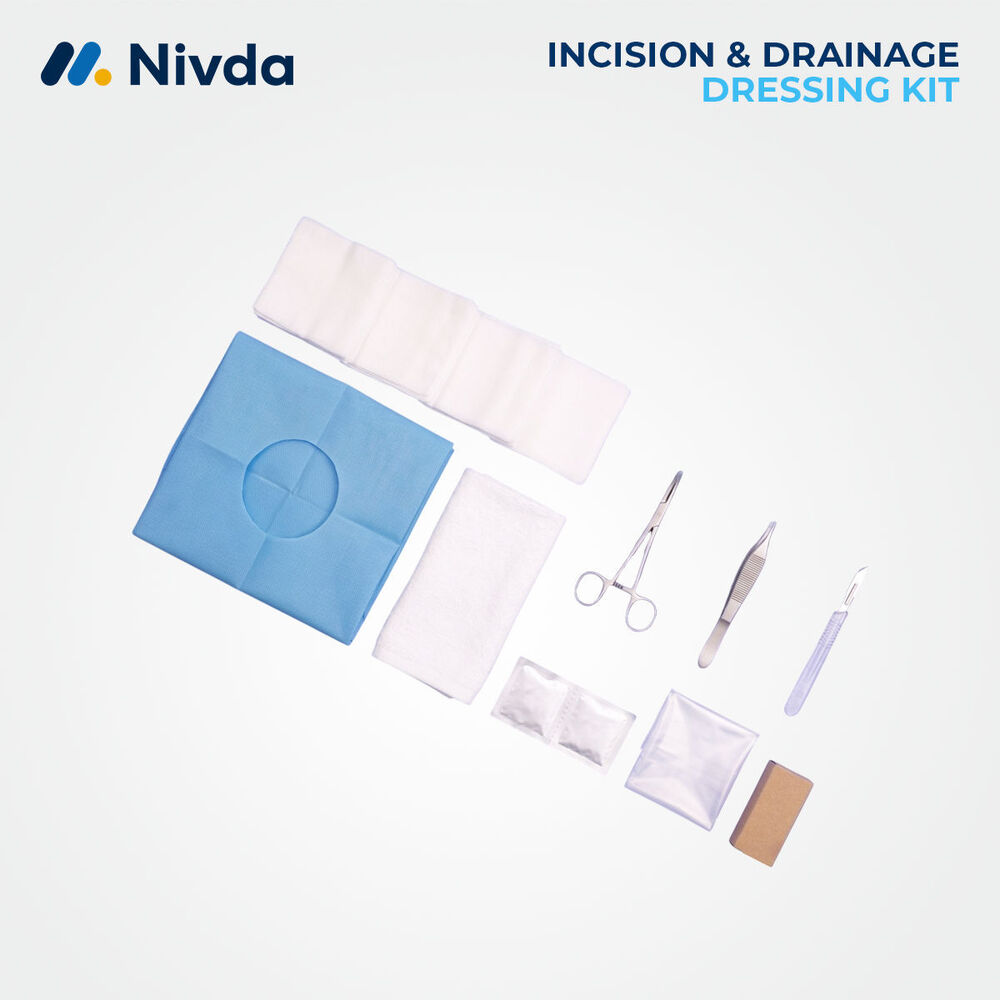 Incision Drainage Pack - Sterile Medical-grade Materials, Standard Size, Blue Drape, White Gauze | Ready-to-use, Single-use, Disposable, Eo Gas Sterilized
