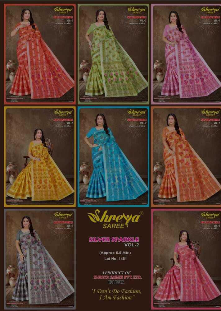 Silver Sparkle Cotton Saree - Color: Multi Color