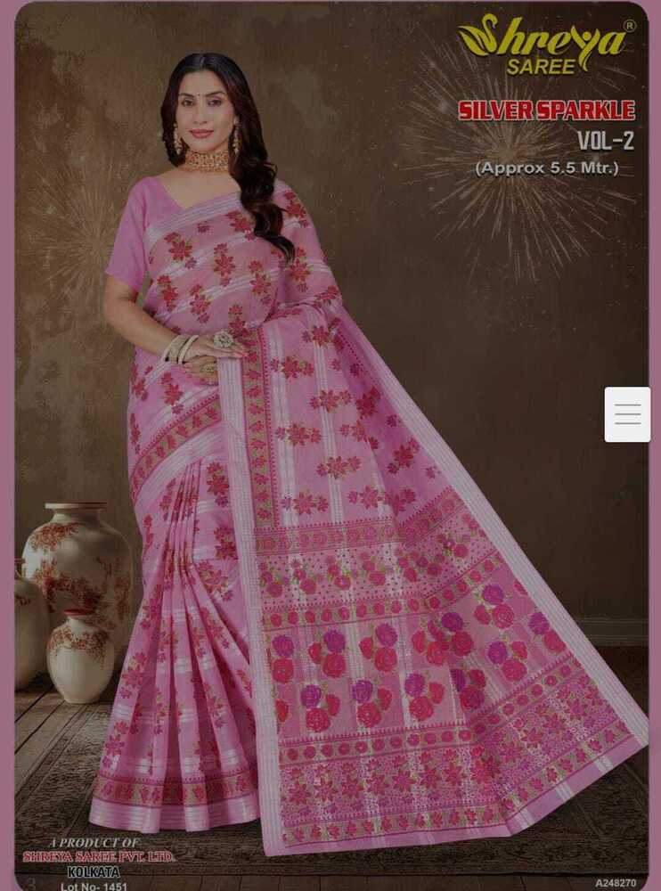 Silver sparkle cotton Saree