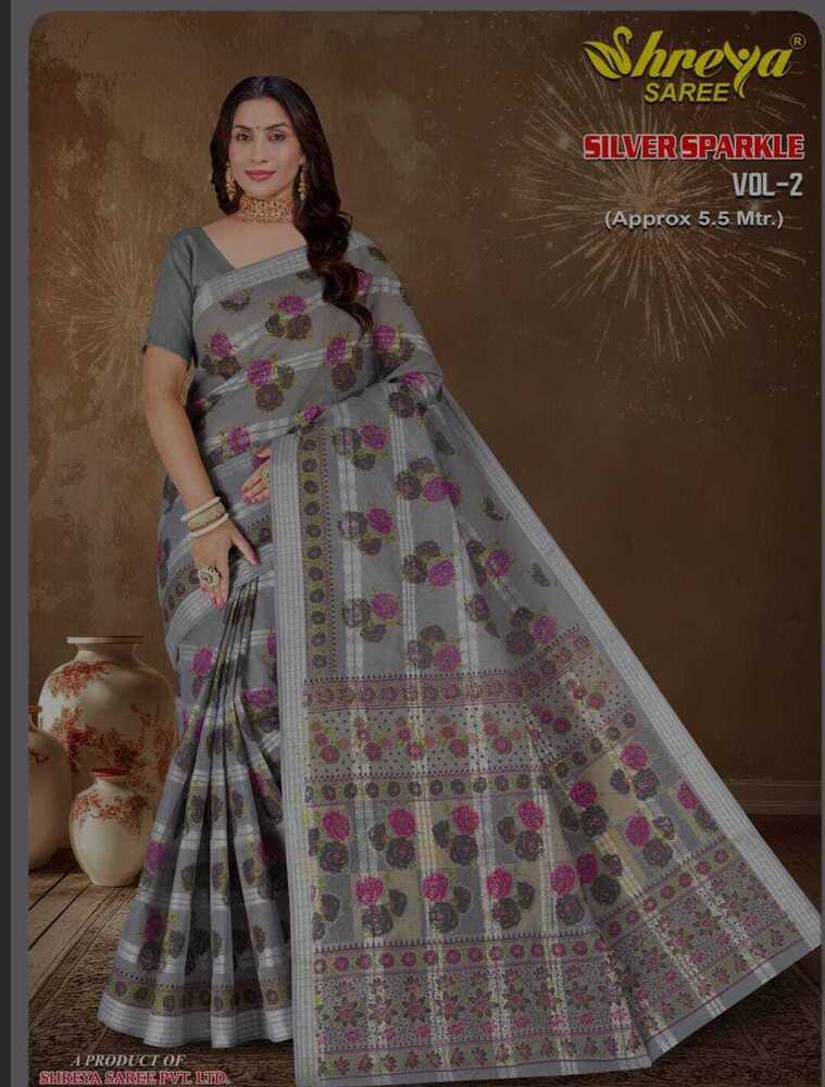 Silver sparkle cotton Saree