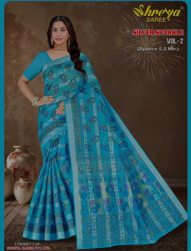 Silver sparkle cotton Saree