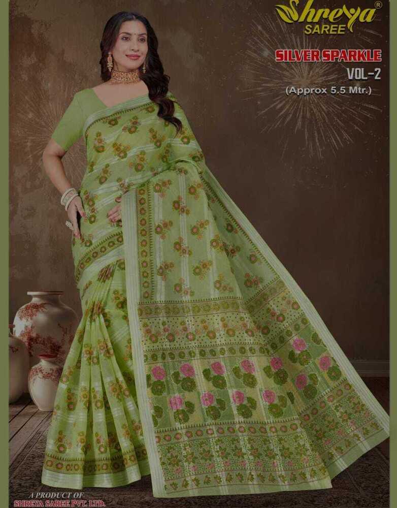 Silver sparkle cotton Saree