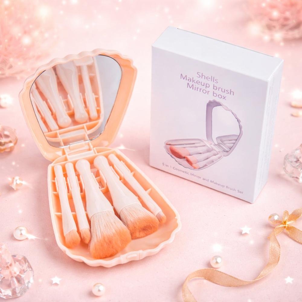 5 In 1 Makeup Brush Set With Mirror Box Compact Cosmetic Kit - Age Group: As Per Product Requirement
