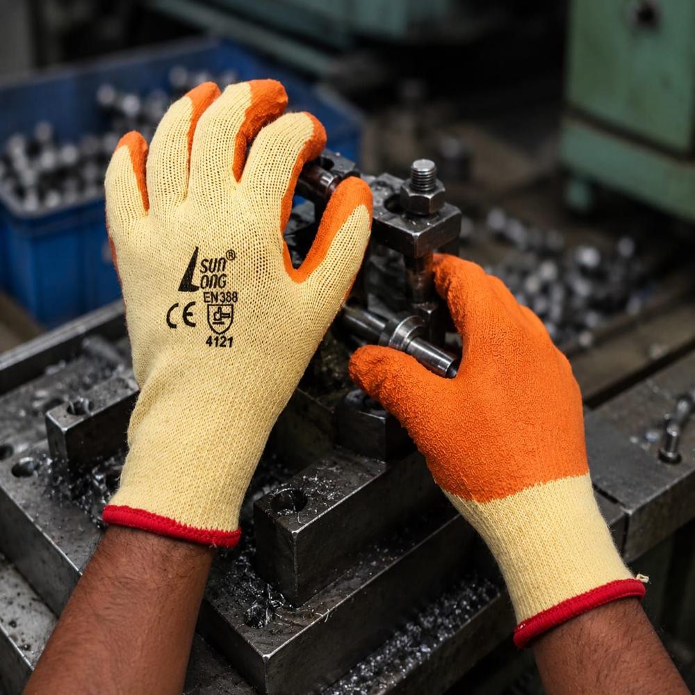 Sunlong Latex Gloves - Latex Examination Gloves, Full Finger Design With Cotton Lining | Yellow/orange Color For Enhanced Comfort And Dexterity