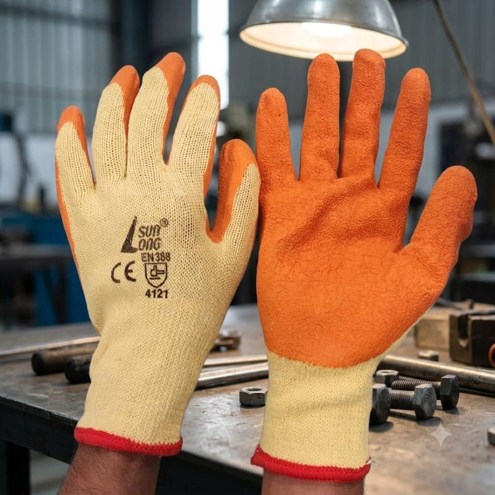 Sunlong Latex Gloves - Latex Examination Gloves, Full Finger Design With Cotton Lining | Yellow/orange Color For Enhanced Comfort And Dexterity