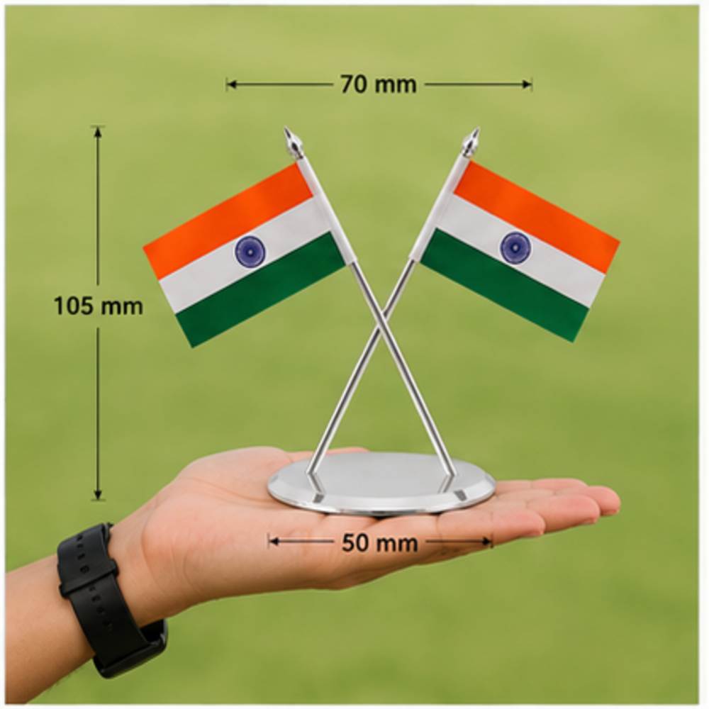 Round Metal Table Flag Stand (Silver Finish)