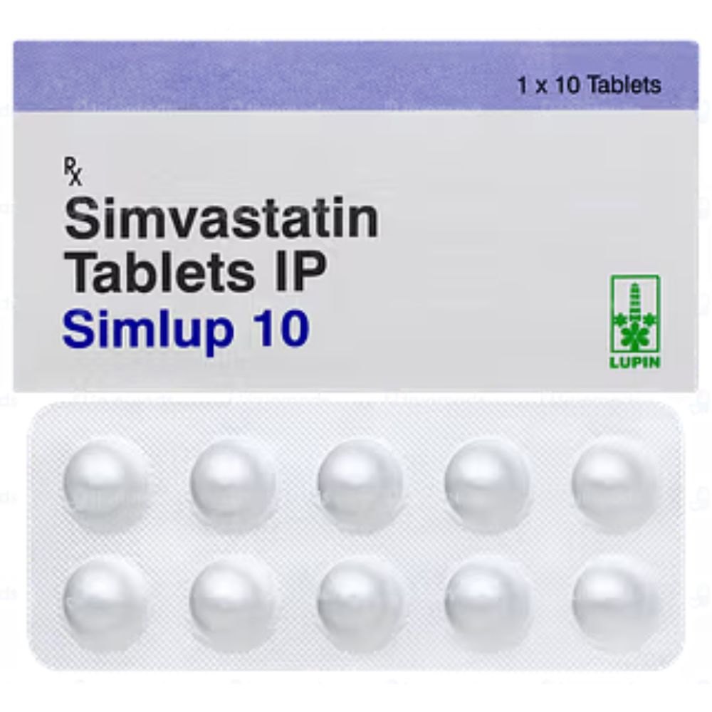 Simlup 10mg Tablet - Ingredients: Simvastatin (10mg)