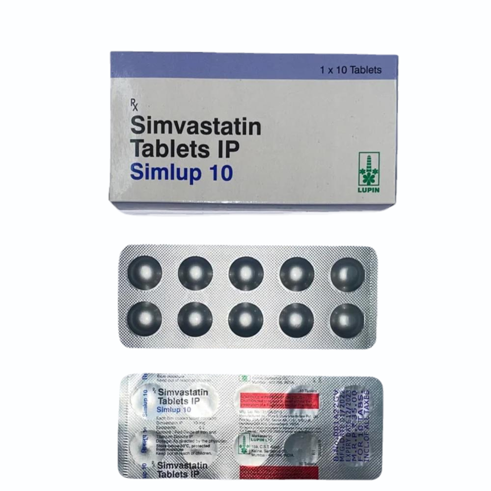 Simlup 10mg Tablet - Ingredients: Simvastatin (10mg)
